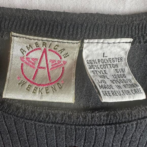 American‎ Weekend Black Thermal Henley Top Sz L Twilight Downtown Girl Alt - Picture 2 of 4